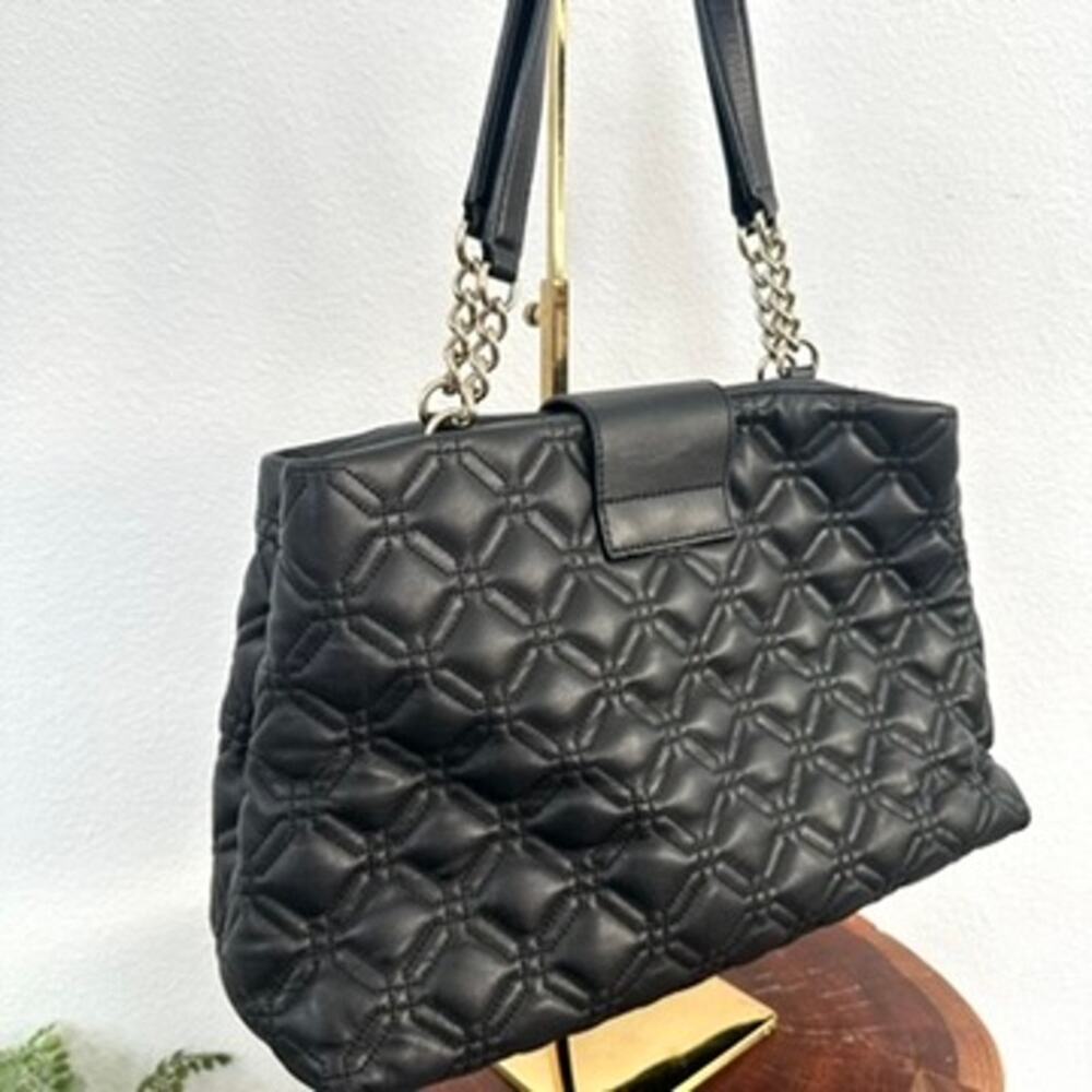 KATE SPADE WHITAKER PLACE ELENA QUILTED BLACK LEATHER BAG GOLD CHAIN GLAM - Picture 6 of 8
